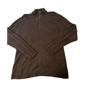 Weekendz off Men's half zip mock neck knit brown long sleeve sweater L